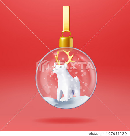 3D Christmas Glass Ball Bauble with Snow Deer 107051129