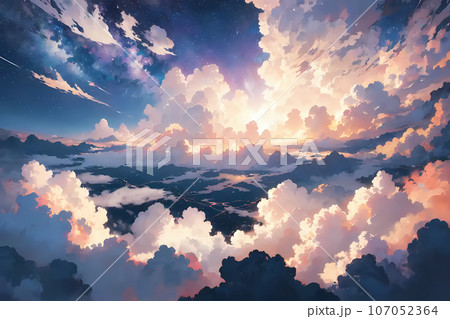 雲の上の空と雲海　夜明け　黎明 107052364