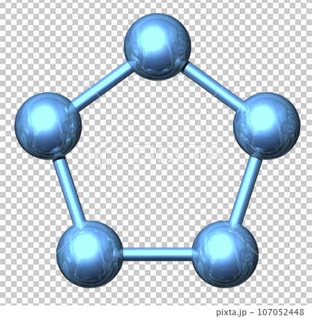 立体・3DCG「5つの球体・ボール連携」ブルー,青 107052448