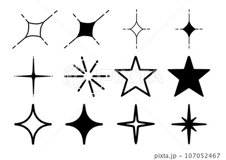 シンプルな星型キラキラのイラスト素材セット_白黒詰め合わせの