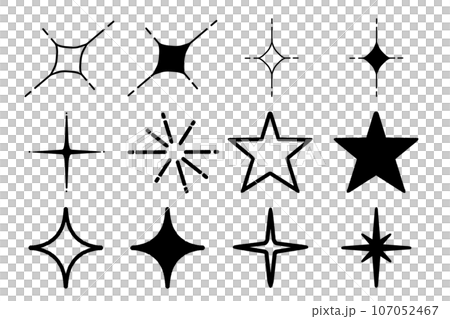 シンプルな星型キラキラのイラスト素材セット_白黒詰め合わせの