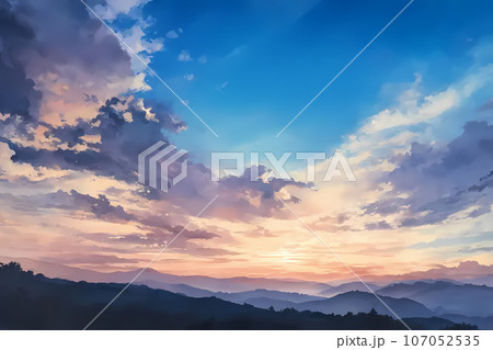 薄明りの大空と山々 107052535