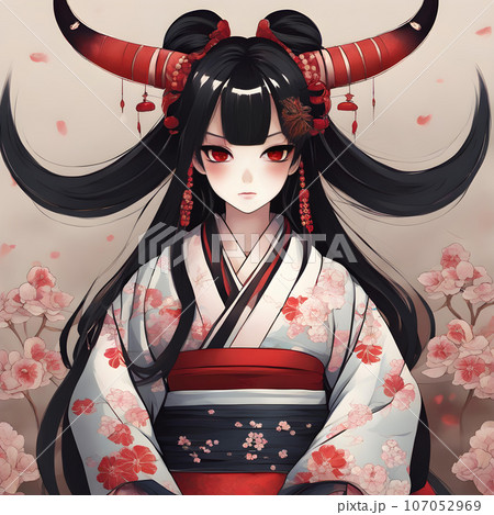 国内作家様 少女画 鬼 着物 乙女 和服 着物 国内作家様 少女画 鬼 着物