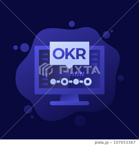 OKR icon with a computer, vector design OKR icon with a computer, vector design 107053367