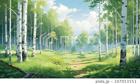 美しい白樺の森の風景　AI画像 107053551