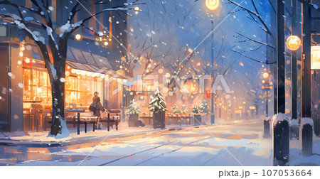 雪が降る夜のイルミネーション 壁紙 Wallpaper のイラスト素材 [107053664] - PIXTA