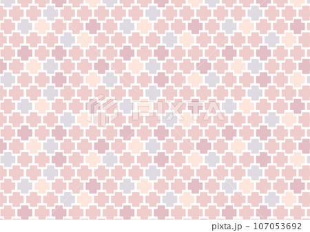 かわいい十字タイルが並んだカラフルなシームレスパターン背景_パターン3_ピンク色 かわいい十字タイルが並んだカラフルなシームレスパターン背景_パターン3_ピンク色 107053692