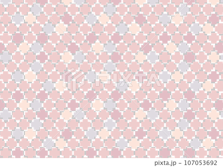 かわいい十字タイルが並んだカラフルなシームレスパターン背景_パターン3_ピンク色 かわいい十字タイルが並んだカラフルなシームレスパターン背景_パターン3_ピンク色 107053692
