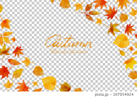 Autumn watercolor illustration frame set of colored leaves Autumn watercolor illustration frame set of colored leaves 107054924