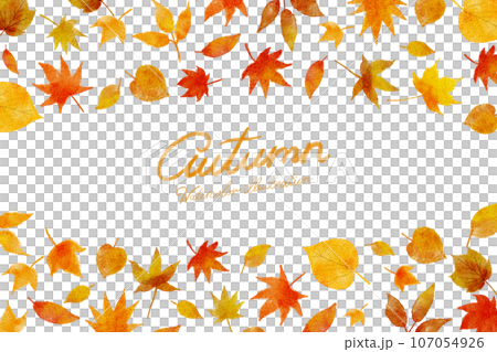 Autumn watercolor illustration frame set of colored leaves Autumn watercolor illustration frame set of colored leaves 107054926