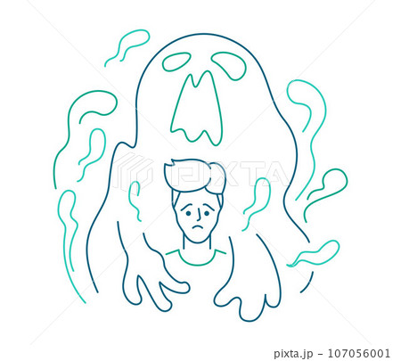 Mental stress and depression concept illustration. Line art style background design for Articles, Posters, Print ads, etc. Editable Vector Stroke. 107056001