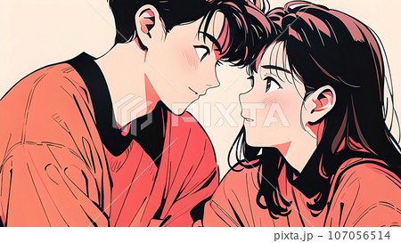見つめ合うカップルのイラスト素材 107056514