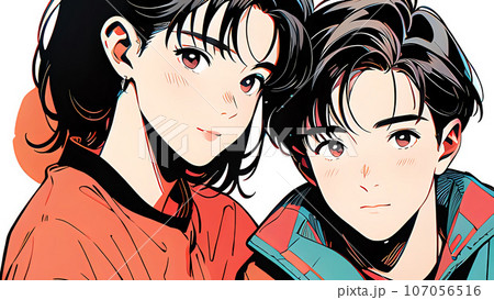 見つめ合うカップルのイラスト素材 107056516