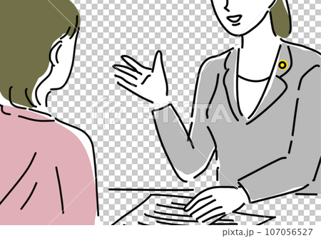 女性弁護士に相談する女性のシンプル線画イラスト 女性弁護士に相談する女性のシンプル線画イラスト 107056527