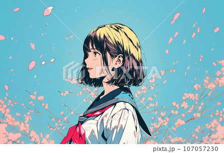 セーラー服を着た女子高生の横顔　AI生成画像 107057230