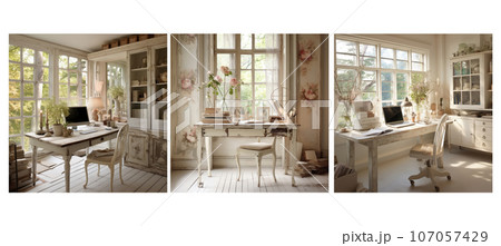 vintage shabby chic home office interior design ai generated ai generated 107057429