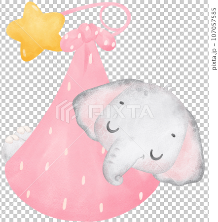 Cute baby shower elephant girl watercolor, kawaii baby animal nursery cartoon illustration Cute baby shower elephant girl watercolor, kawaii baby animal nursery cartoon illustration 107057585