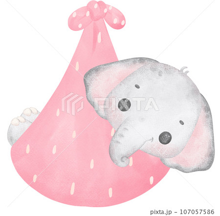 Cute baby shower elephant girl watercolor, kawaii baby animal nursery cartoon illustration Cute baby shower elephant girl watercolor, kawaii baby animal nursery cartoon illustration 107057586