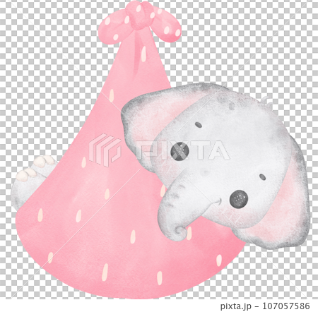 Cute baby shower elephant girl watercolor, kawaii baby animal nursery cartoon illustration Cute baby shower elephant girl watercolor, kawaii baby animal nursery cartoon illustration 107057586