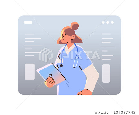 woman doctor with stethoscope medical worker in uniform happy labor day celebration concept horizontal woman doctor with stethoscope medical worker in uniform happy labor day celebration concept horizontal 107057745