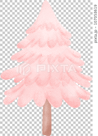 Pink Christmas Tree Watercolor Cartoon Illustration 107058619