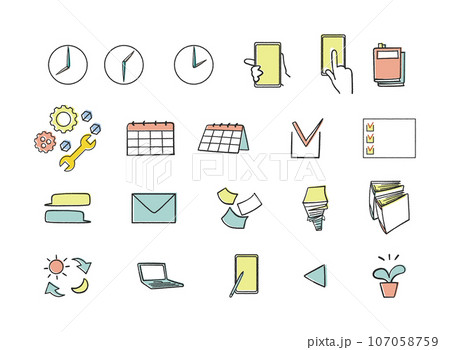 タスク管理に使う道具やイメージ　セット　イラスト素材 107058759