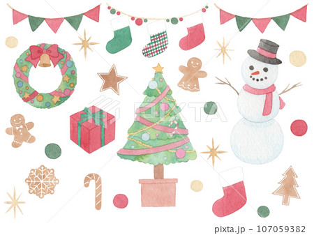 【水彩】クリスマスの素材セット 【水彩】クリスマスの素材セット 107059382