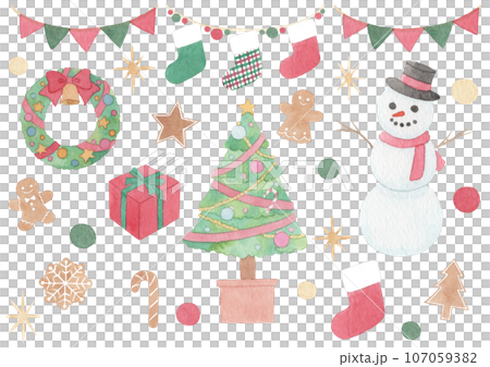 [Watercolor] Christmas material set 107059382