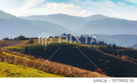 carpathian mountain landscape in autumn. beautiful countryside scenery with rolling on a sunny afternoon 107060216