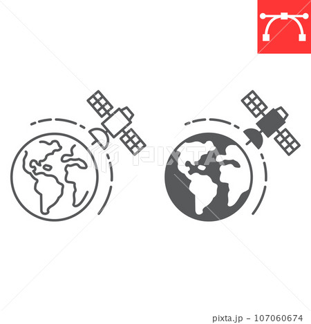 Satellite in orbit line and glyph icon, cosmos and communication, Satellite Earth vector icon, vector graphics, editable stroke outline sign, eps 10. 107060674
