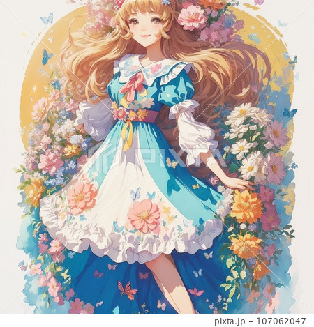 カラフルなドレスを着た少女のイラスト(AI画像生成) カラフルなドレスを着た少女のイラスト(AI画像生成) 107062047