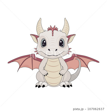 Little cute cartoon dragon on a white background.Symbol of the new year 2024.Vector illustration 107062637
