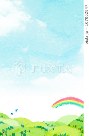 水彩イラスト のどかな自然風景 水彩イラスト のどかな自然風景 107062947