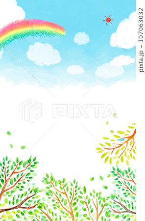 さわやかな空と樹木　水彩イラスト　バックイメージ 107063032