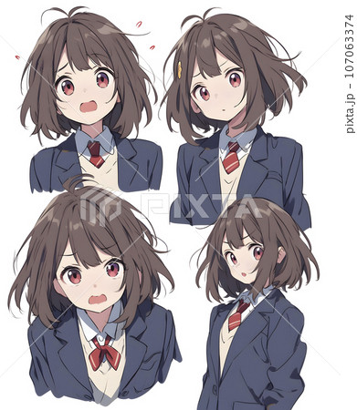 女子高生のキャラクターシート デフォルメイラスト（AI生成画像）の