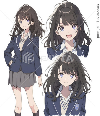 女子高生のキャラクターシート　デフォルメイラスト（AI生成画像） 107063383