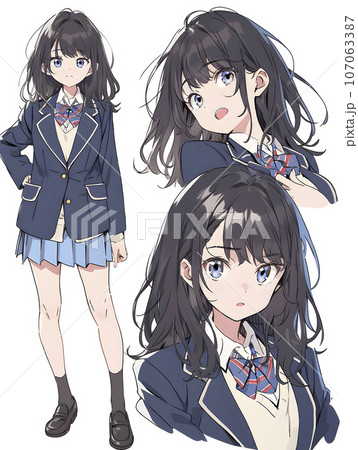 女子高生のキャラクターシート デフォルメイラスト（AI生成画像）の