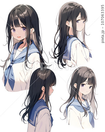 女子高生のキャラクターシート デフォルメイラスト（AI生成画像