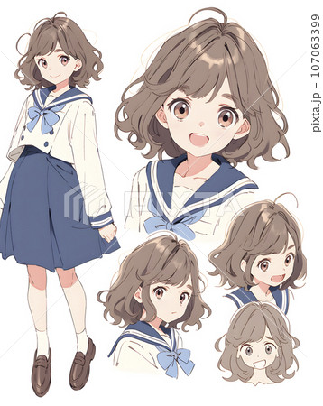 女子高生のキャラクターシート デフォルメイラスト（AI生成画像）の