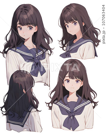 女子高生のキャラクターシート デフォルメイラスト(AI生成画像) 女子高生のキャラクターシート デフォルメイラスト(AI生成画像) 107063404