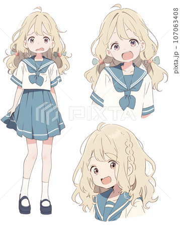 女子高生のキャラクターシート　デフォルメイラスト（AI生成画像） 107063408