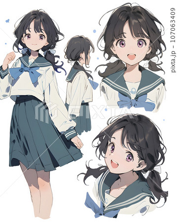 女子高生のキャラクターシート デフォルメイラスト(AI生成画像) 女子高生のキャラクターシート デフォルメイラスト(AI生成画像) 107063409