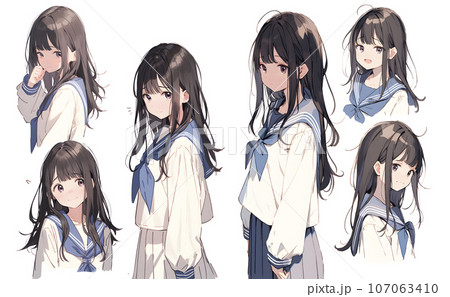 女子高生のキャラクターシート　デフォルメイラスト（AI生成画像） 107063410