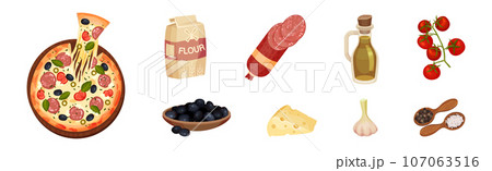 Pizza Product and Ingredients for Culinary Vector Set Pizza Product and Ingredients for Culinary Vector Set 107063516