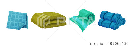 Terry Towel for Drying Body After Bath or Shower Vector Set Terry Towel for Drying Body After Bath or Shower Vector Set 107063536