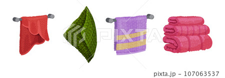 Terry Towel for Drying Body After Bath or Shower Vector Set Terry Towel for Drying Body After Bath or Shower Vector Set 107063537