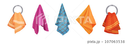 Terry Towel for Drying Body After Bath or Shower Vector Set Terry Towel for Drying Body After Bath or Shower Vector Set 107063538