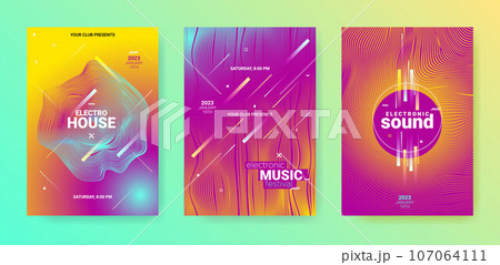 Dance Music Flyer Set. Electro Party Cover. Abstract Edm Background. Dance Music Flyer Set. Electro Party Cover. Abstract Edm Background. 107064111