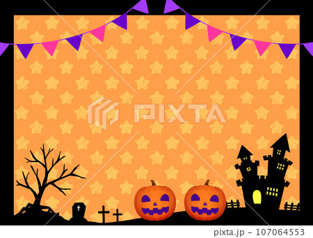 ハロウィン背景　カボチャとお城 107064553