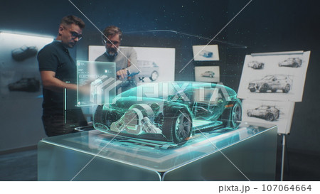 Engineers choose body of car using futuristic augmented reality hologram 107064664